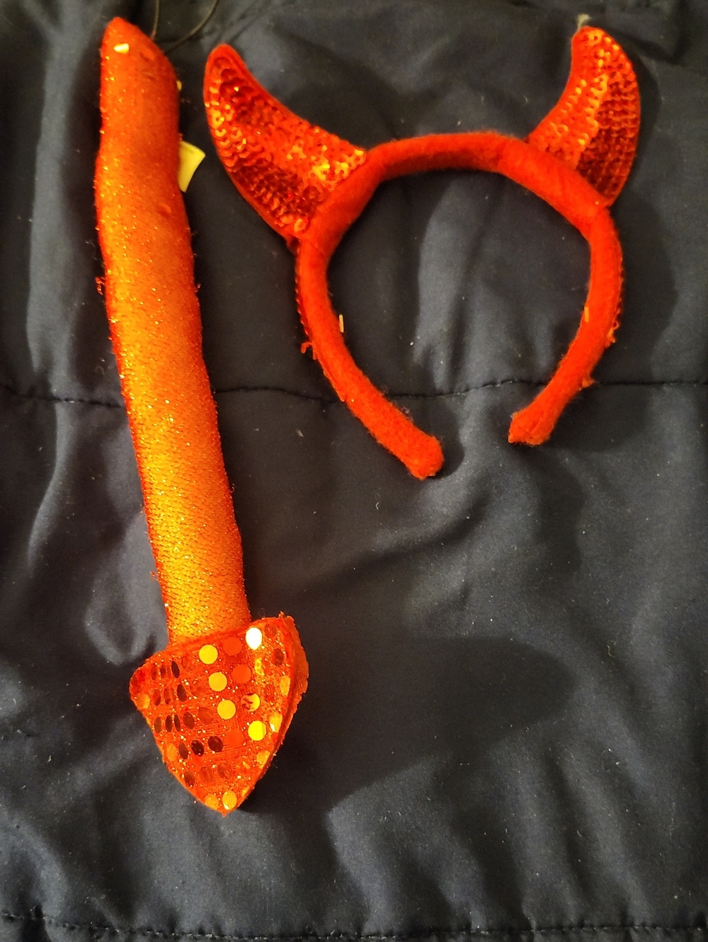 Red Sequin Devil Horn Headband & Tail Set for Kids
